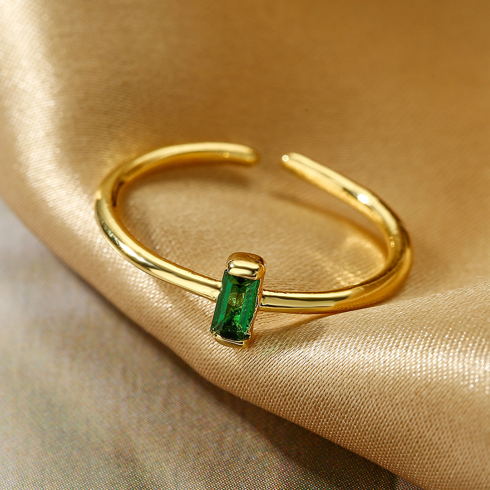 Minimalist French-Style Geometric Copper Ring with Real Gold Plating and Zircon Inlay for Women Adjustable Stackable Band