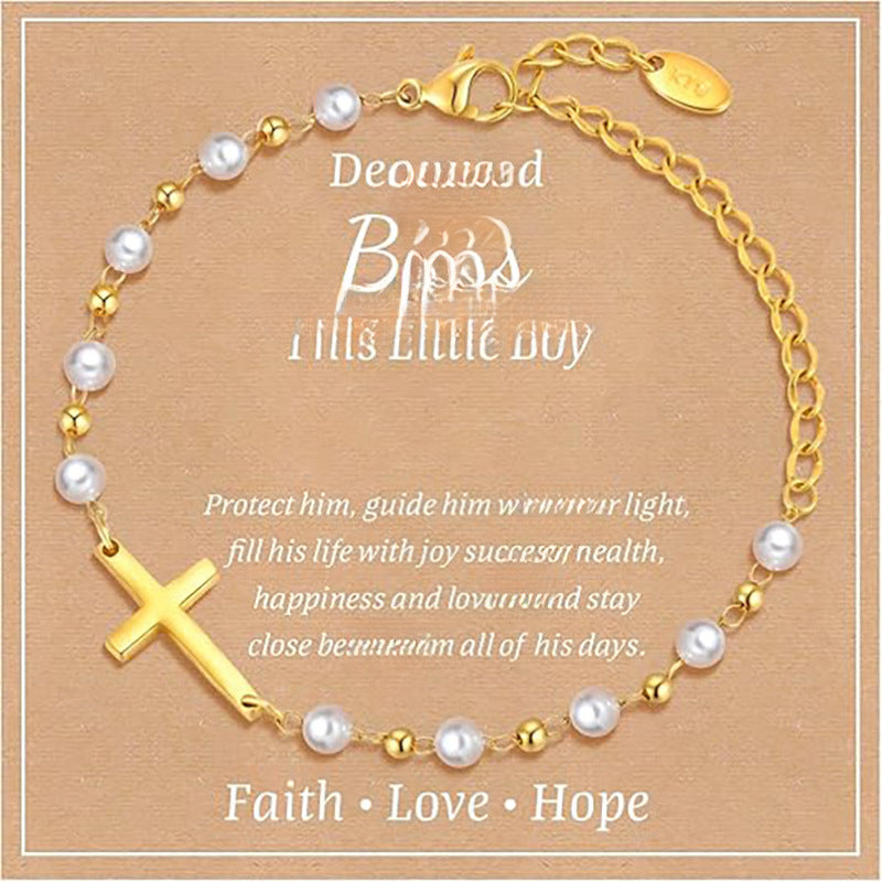 Luxury Elegant Gold Plated Cross Pearl Bracelet for Women