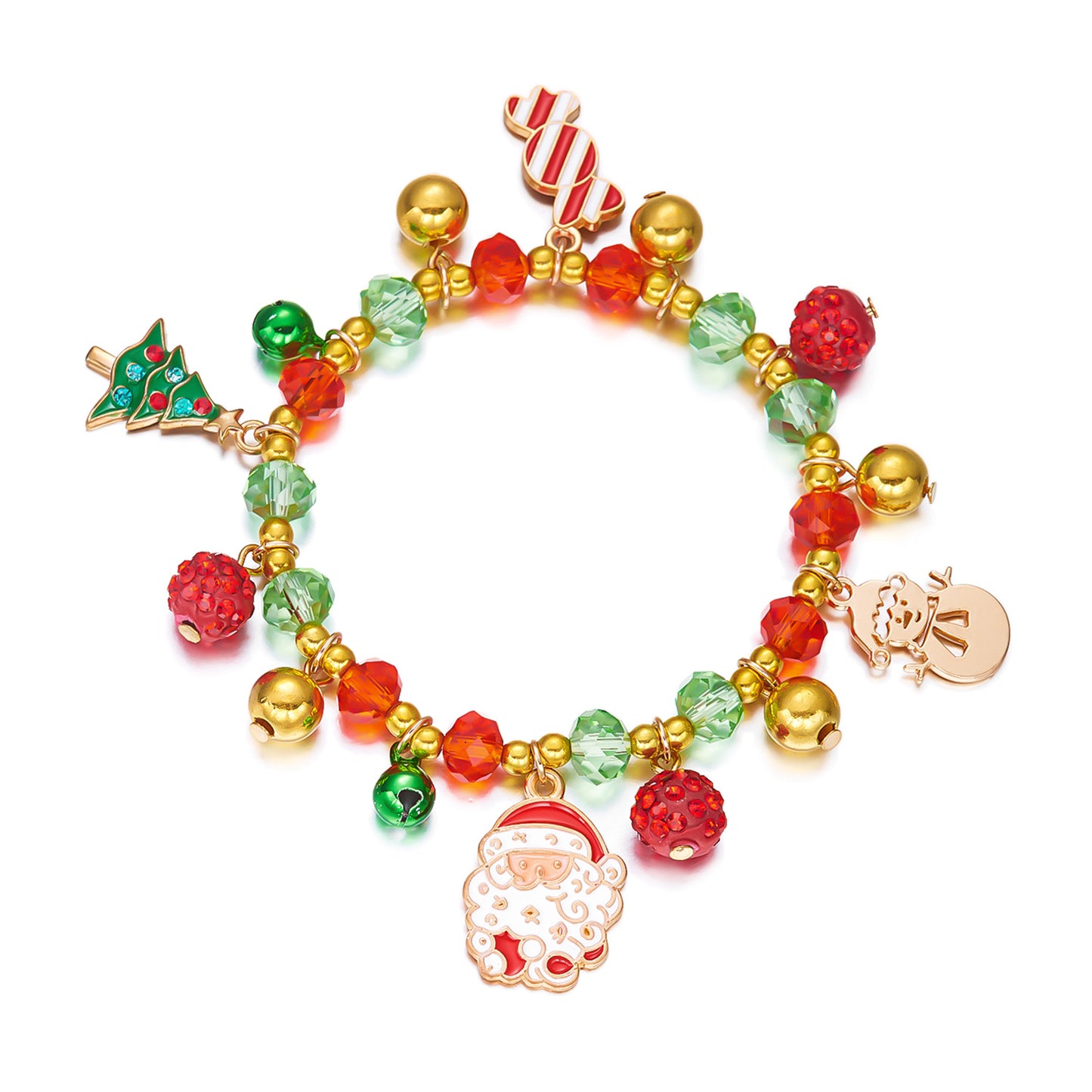 Braccialetto Elastico alla Moda a Tema Natalizio con Ciondoli di Babbo Natale e Fiocco di Neve, Gioielli Artigianali da Donna in Lega di Zinco per le Feste