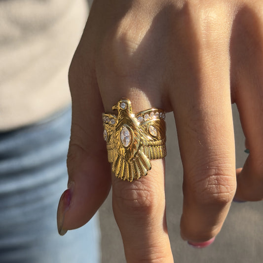 Anello in acciaio titanio geometrico a forma di aquila con placcatura in oro PVD sottovuoto per donna accessorio moda