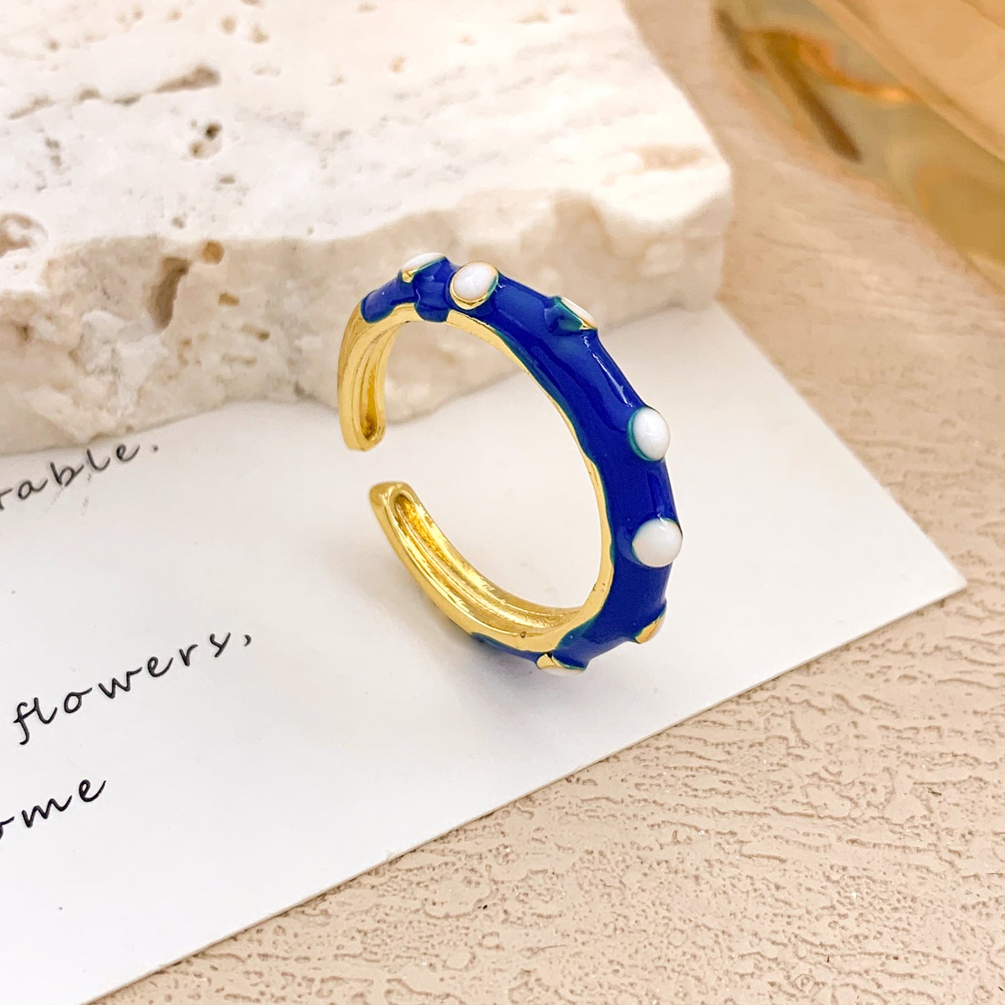 Sweet Geometric Checkered Alloy Drip Oil Plated Adjustable Ring for Women
