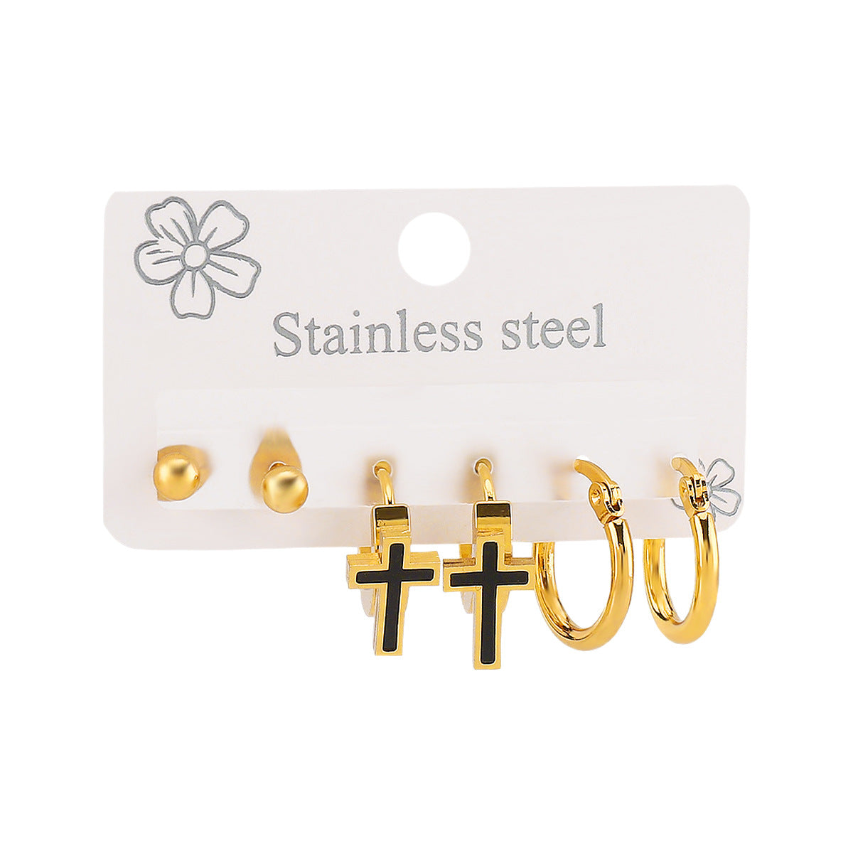 Minimalist Luxury Stainless Steel Geometric and Floral Stud Earrings with Enamel Finish for Women