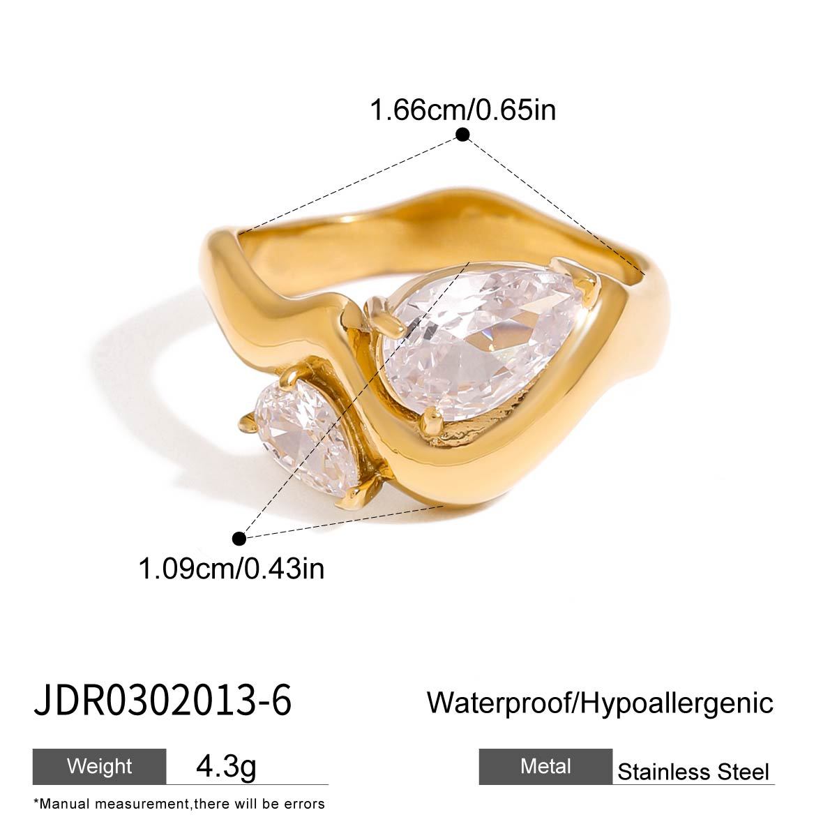 Anillo geométrico de circonia de acero inoxidable con acabado chapado para mujer, accesorio de moda minimalista