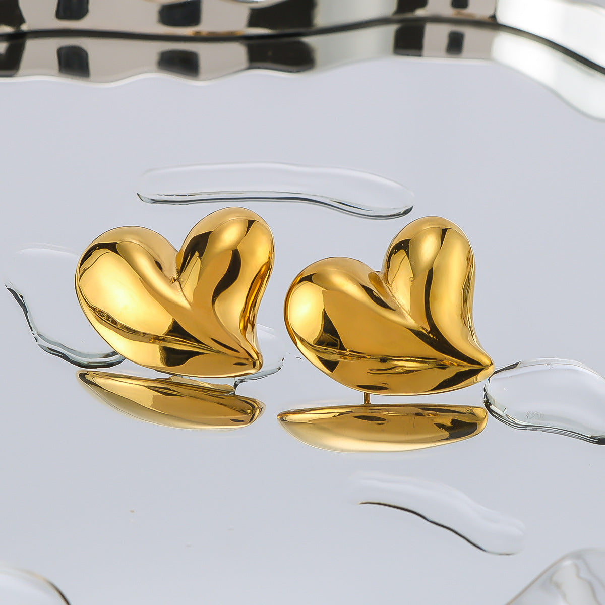 Minimalist Asymmetrical Heart-Shaped Stainless Steel Earrings for Women with 18K Gold Plating