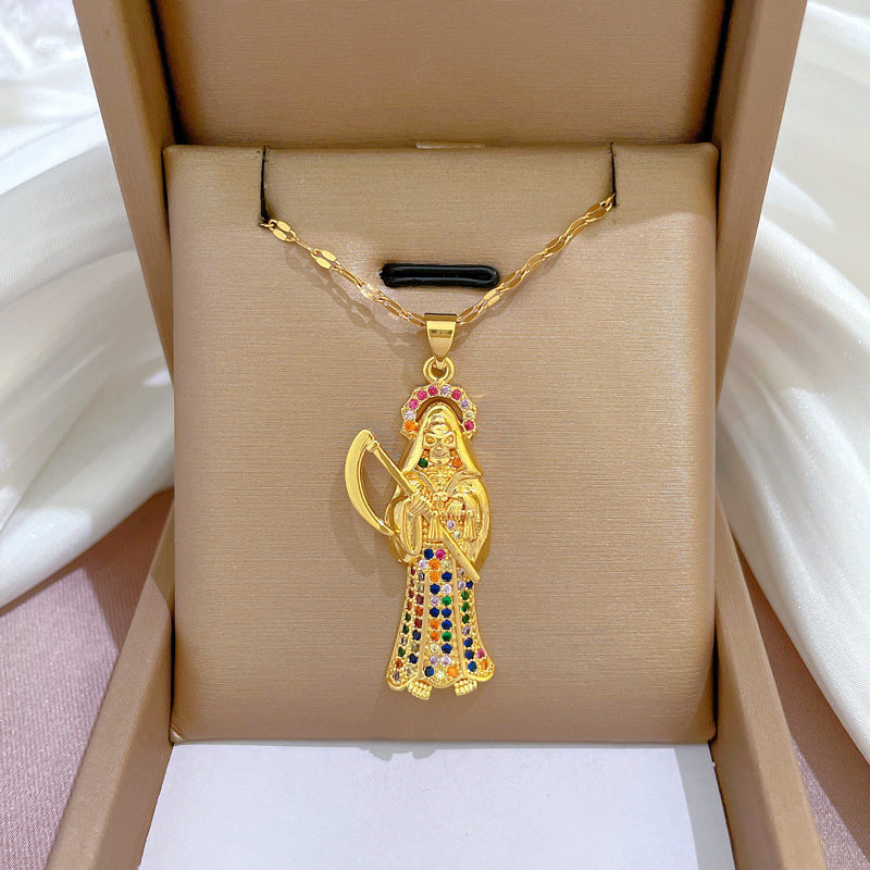 Collar con colgante de luna geométrica para mujer en acero de titanio con acabado chapado, elegante cadena de clavícula para bodas y fiestas