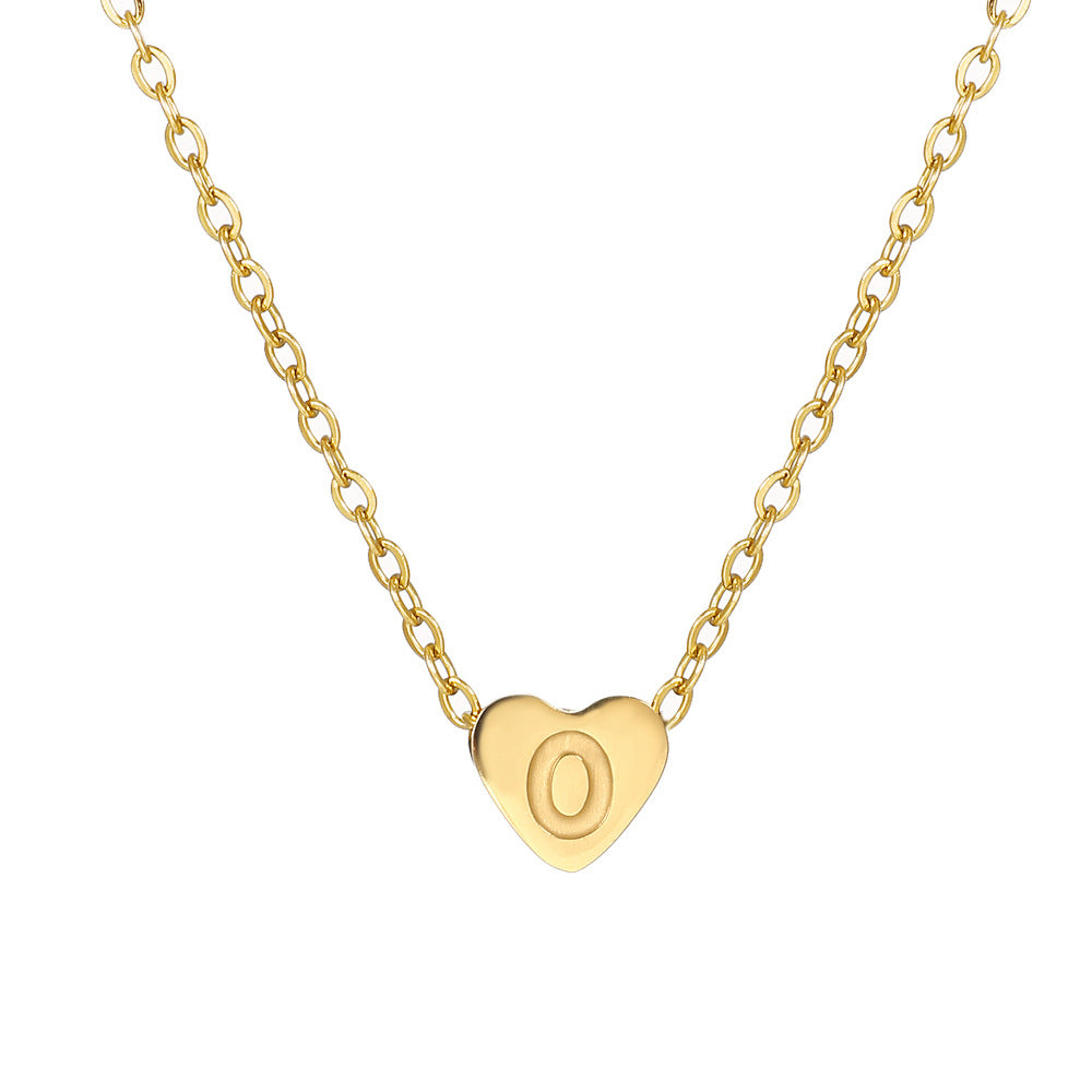 Vintage 18K Gold Plated Heart Letter Stainless Steel Necklace for Women
