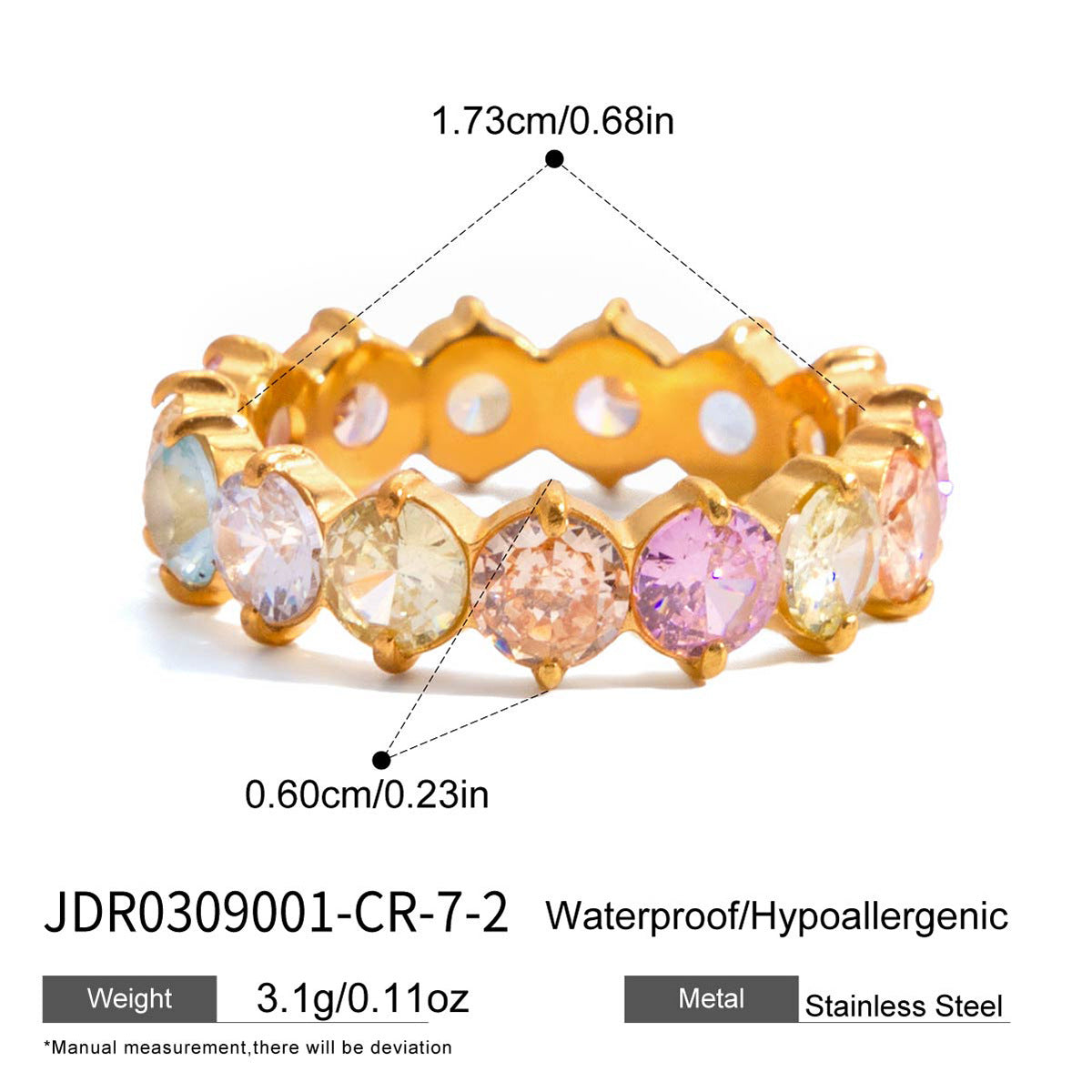 Anillo Minimalista Geométrico de Acero de Titanio con Incrustaciones de Zirconia para Mujer, Banda Hipoalergénica de Acero Inoxidable, Acabado Chapado