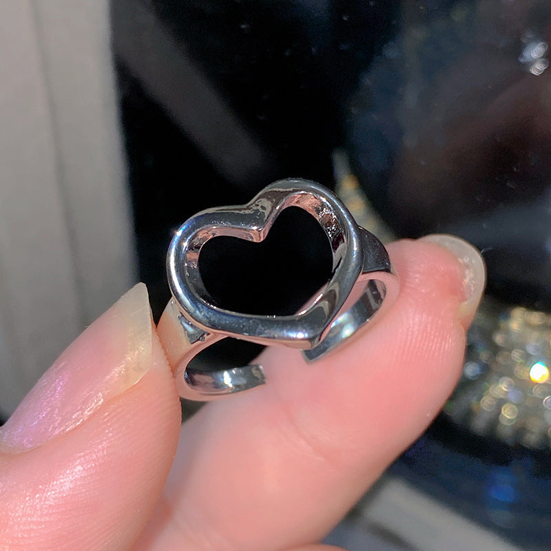 Sweet Elegant Heart Butterfly Brass Ring with Cubic Zirconia Handmade Adjustable