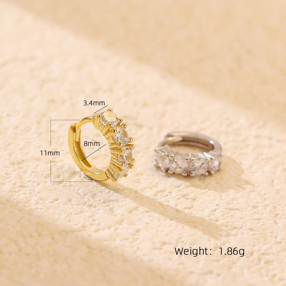 Minimalist Geometric S925 Sterling Silver Rhinestone-Inlaid Hoop Earrings for Women with Luxe Finish