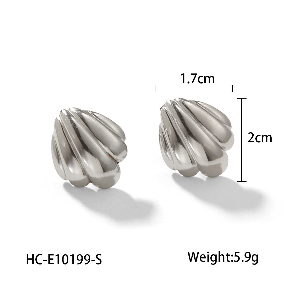 Fashion 18K Gold Plated Stainless Steel Seashell Geometric Stud Earrings for Women