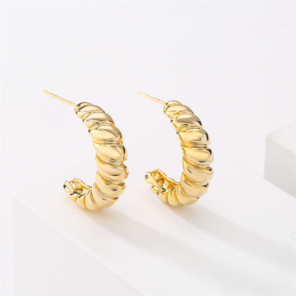 Orecchini da donna geometrici a corda placcati in oro 14K su ottone con perno in argento sterling 925, stile minimalista