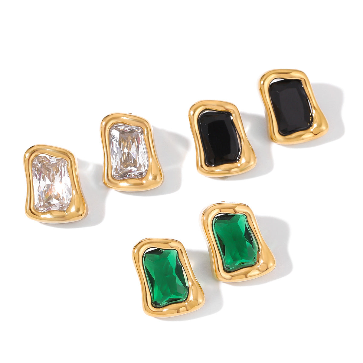 Orecchini a perno geometrici minimalisti in acciaio inossidabile con intarsio di strass da donna, ipoallergenici e resistenti allo sbiadimento