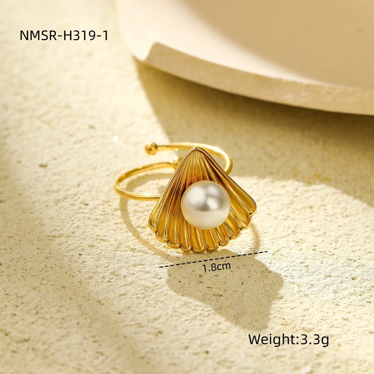 Anillo abierto de acero inoxidable de lujo inspirado en el océano con diseño de concha y estrella de mar para mujer