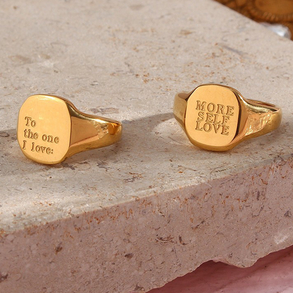 Minimalist Letter-Shaped Titanium Steel Ring with 18K Gold Plating for Women