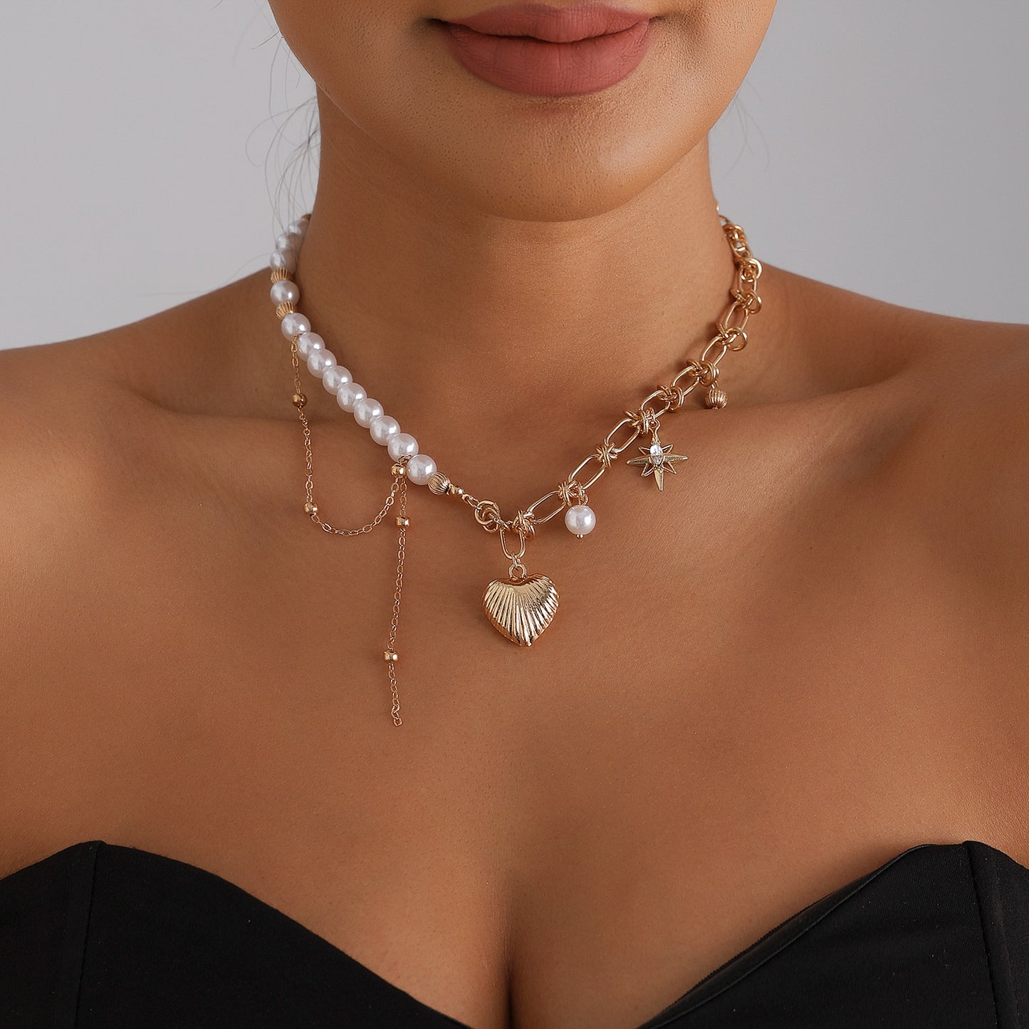 Vintage Heart Geometric Star Alloy Plated Necklace for Women