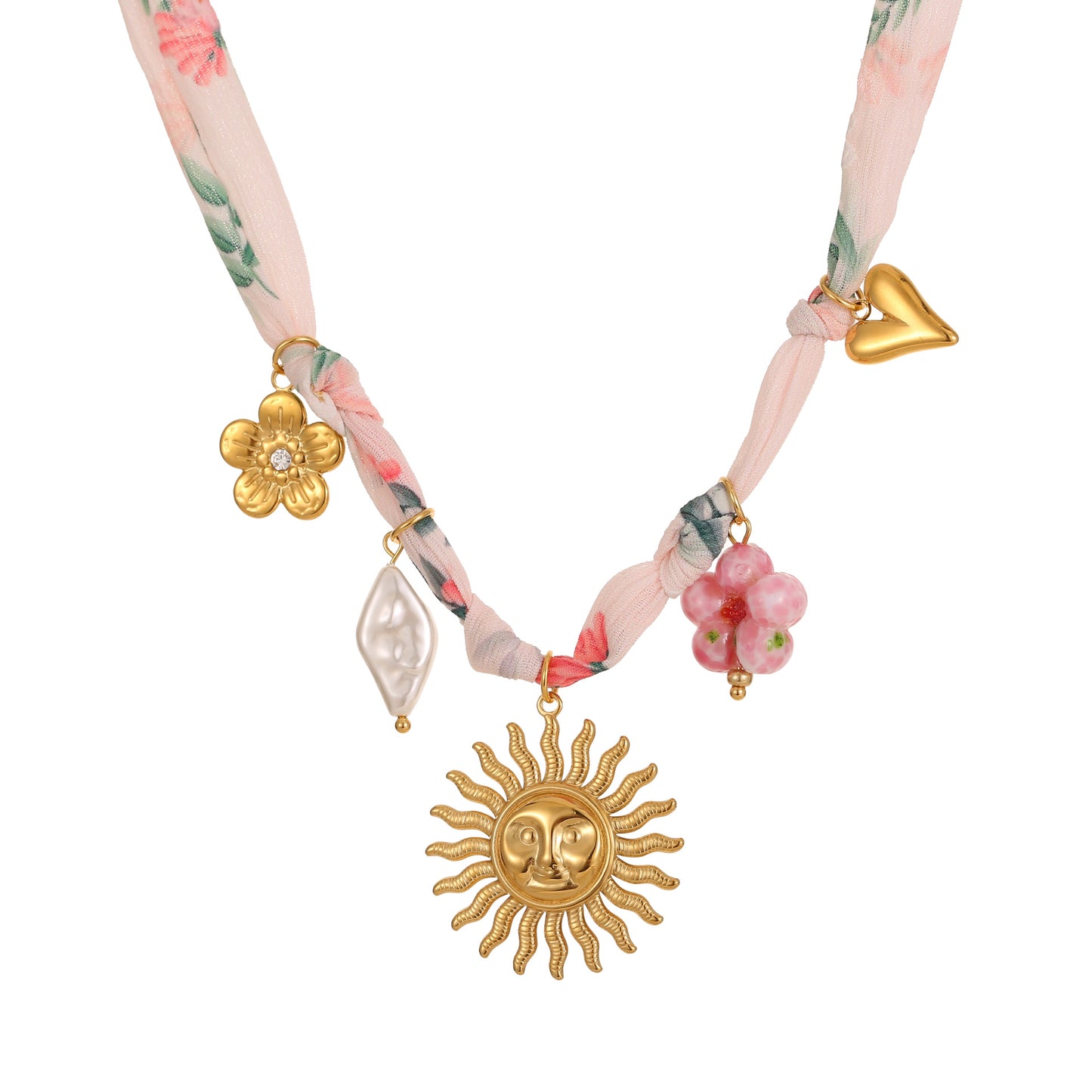 Fashionable Geometric Sun and Heart Pendant Necklace in Stainless Steel with Plated Finish for Women