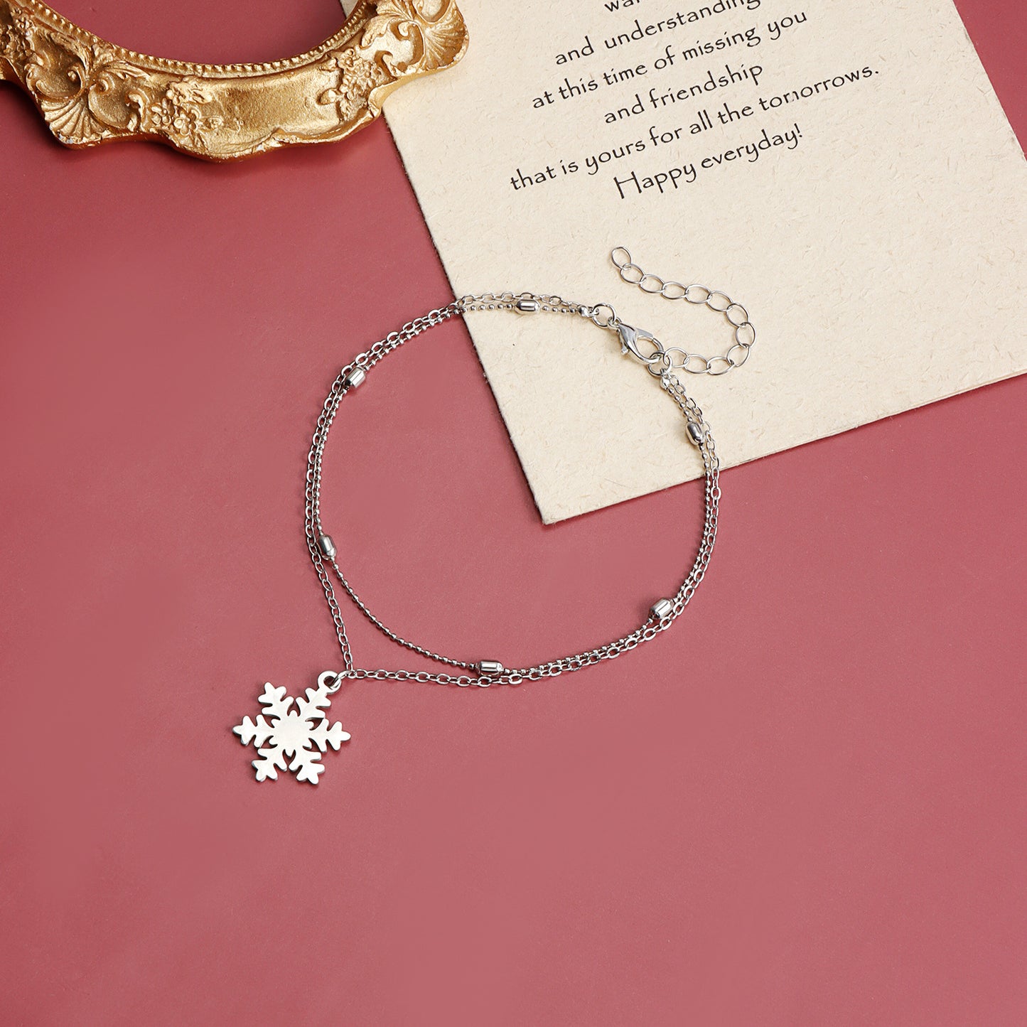 Minimalist Snowflake-Shaped Alloy Anklet for Women with Geometric Design Double-Layer Winter Holiday Jewelry