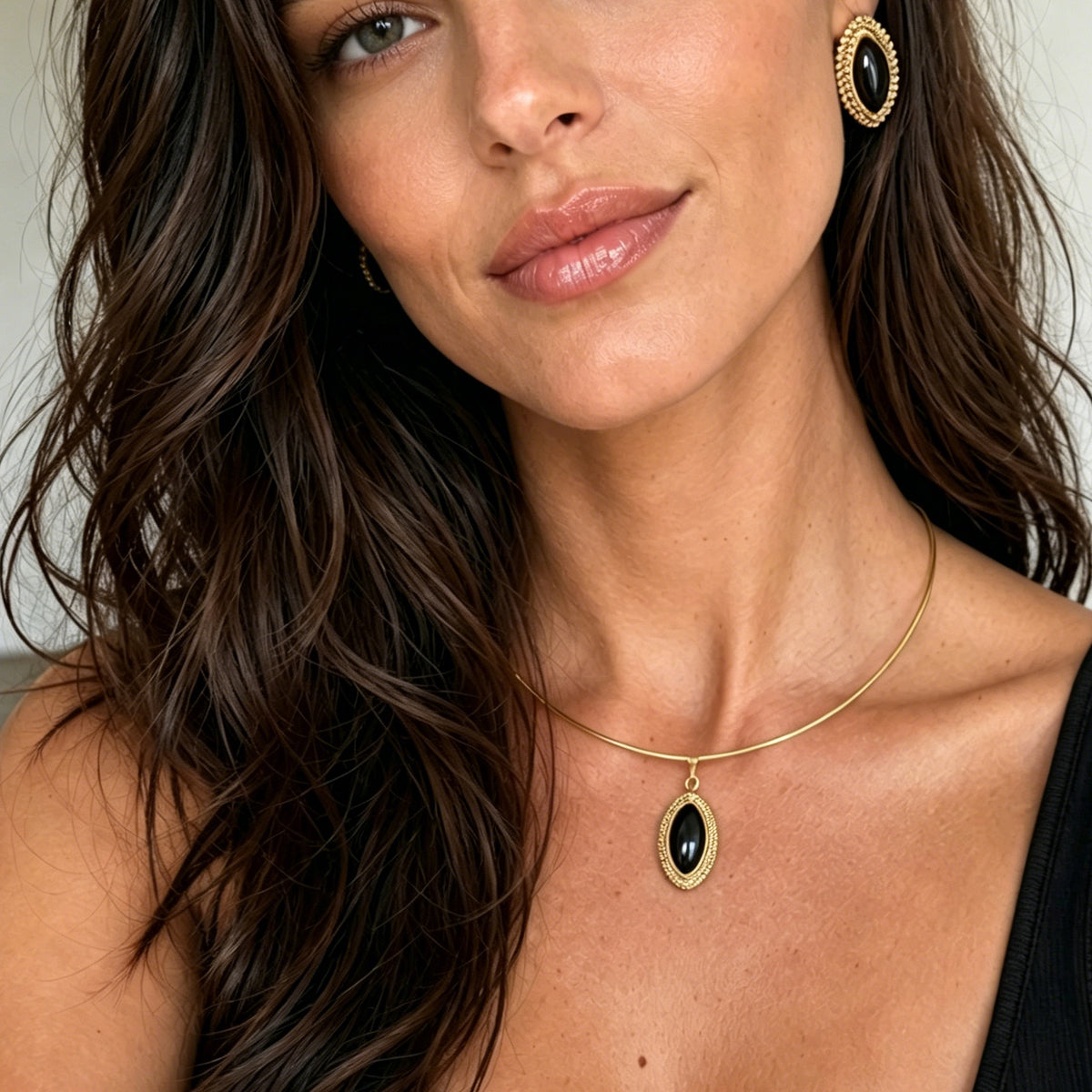 Minimalist Oval Geometric Resin Pendant Stainless Steel Plated Choker Necklace for Women