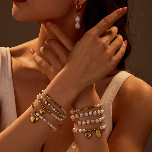 Elegant Baroque Style Geometric Stainless Steel Bracelet and Earrings Set with Plating Finish for Women