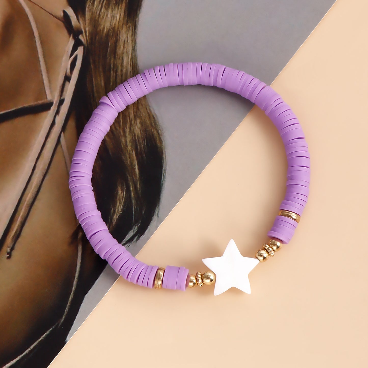 Minimalist Geometric Polymer Clay Heart Mother-of-Pearl Bracelet for Women with Plated Finish