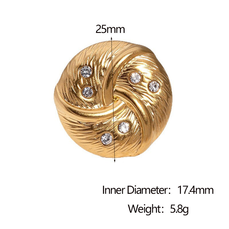 Minimalist Geometric Titanium Steel Ring with 18K Gold Plating and Rhinestone Inlay for Women