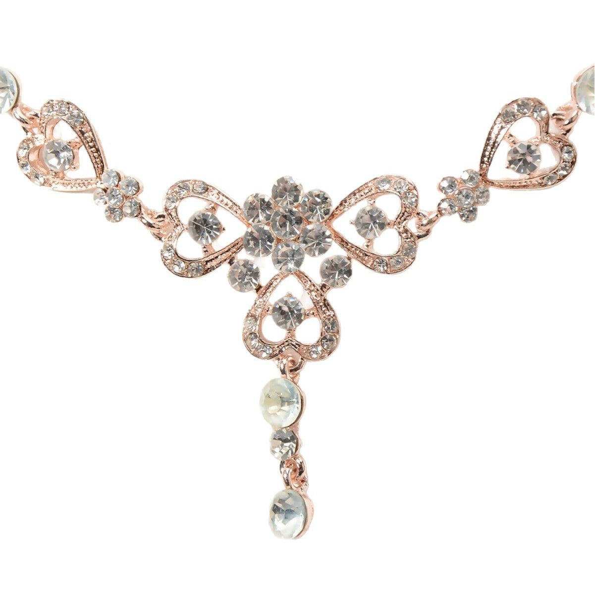 Parure di collana e orecchini floreali eleganti placcati con strass da donna per matrimoni e feste