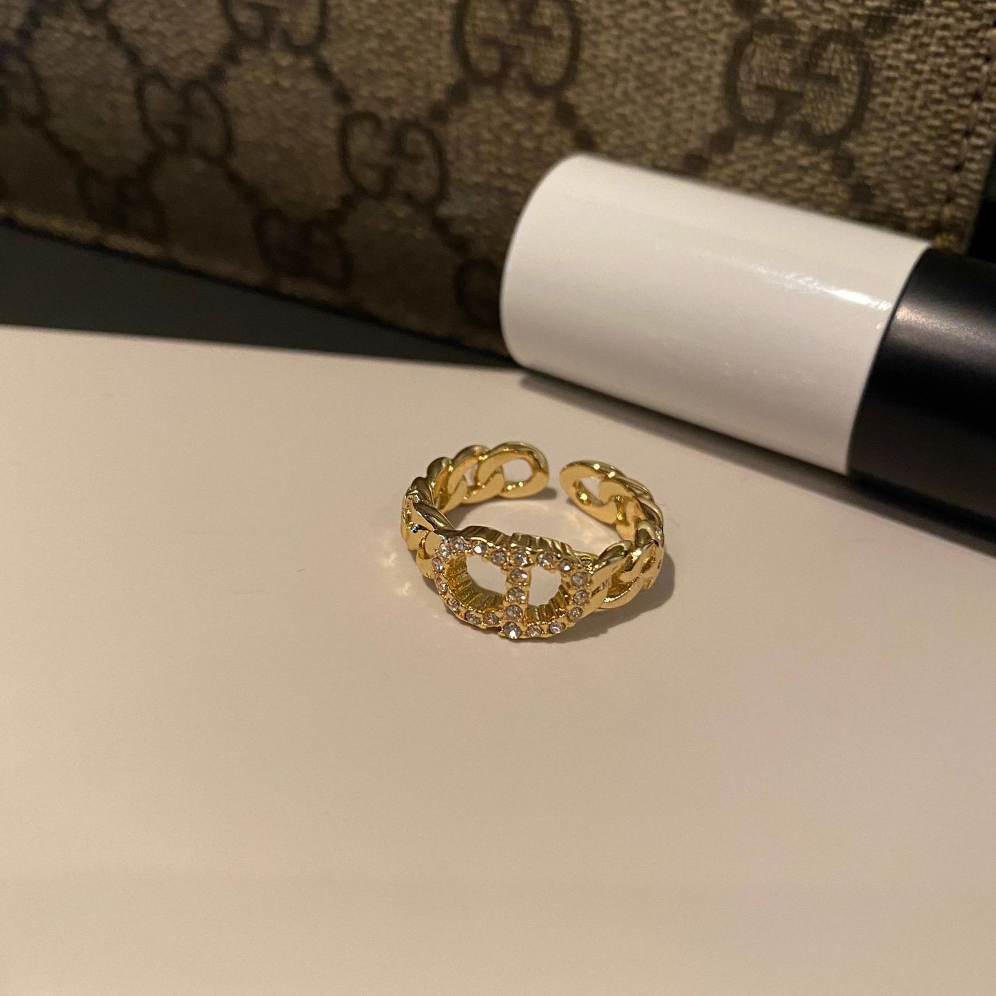 Minimalist Letter-Shaped Copper Ring with Real Gold Plating for Women Fashion Jewelry