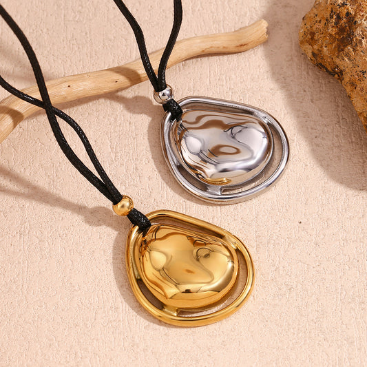 Minimalist Geometric Stainless Steel Pendant Necklace with 18K Gold Plating and Irregular Meteorite Stone for Women