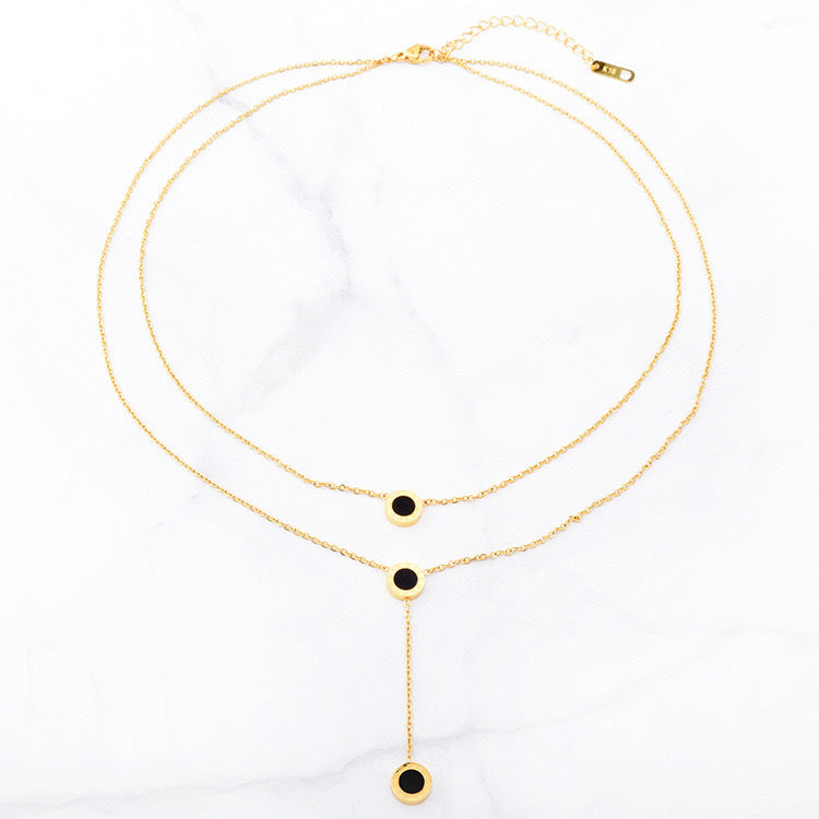 Minimalist Roman Numeral Double Layer Pendant Necklace in Titanium Steel with Gold Plating for Women