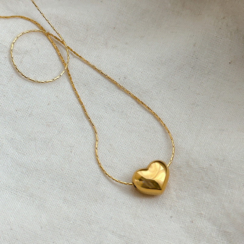 Minimalist 18K Gold Plated 3D Heart Titanium Steel Necklace for Unisex