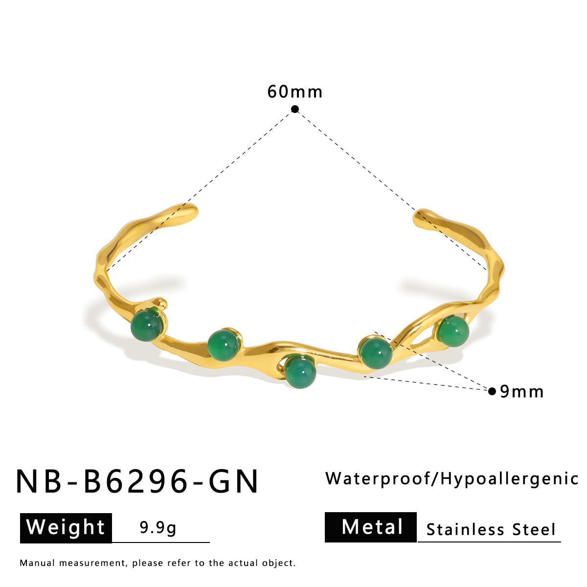Vintage Style Titanium Steel Open Bangle for Women with Natural Stone and Pearl Inlay Geometric Design