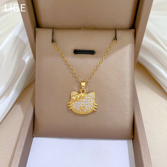 Butterfly Geometric Luxury Titanium Steel Necklace with Rhinestone Inlay for Women and Men
