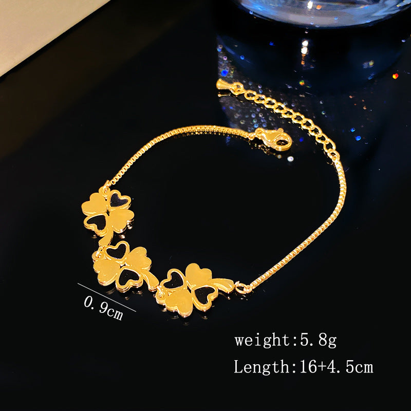 Minimalist Elegant Heart Floral Plated Titanium Steel Bracelet