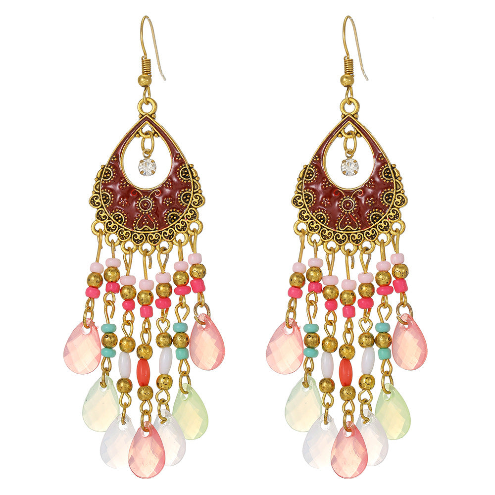 Bohemian Vintage Ethnic Geometric Teardrop Drip Oil Zinc Alloy Earrings for Women