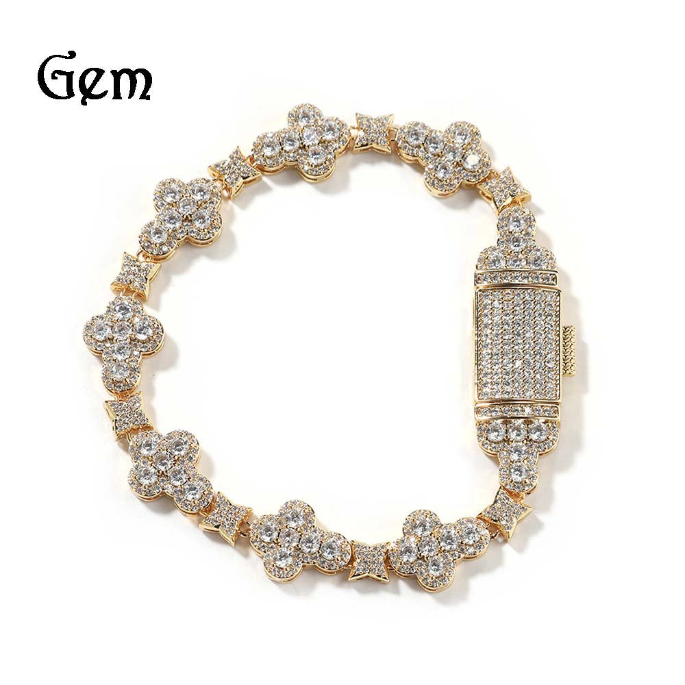 Pulsera minimalista de latón geométrico de hip-hop con circonita cúbica microengastada