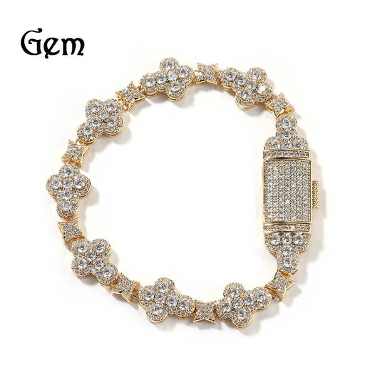 Bracciale geometrico in ottone stile Hip-hop minimalista con zirconi cubici microincastonati