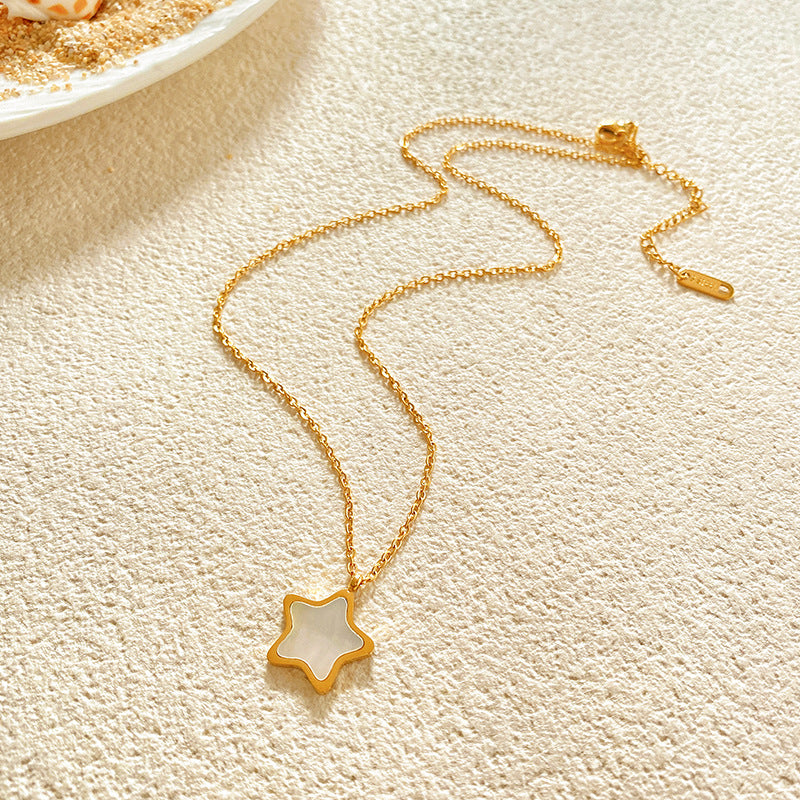 Layered Micro-inlay Shell Star Titanium Steel Necklace for Unisex