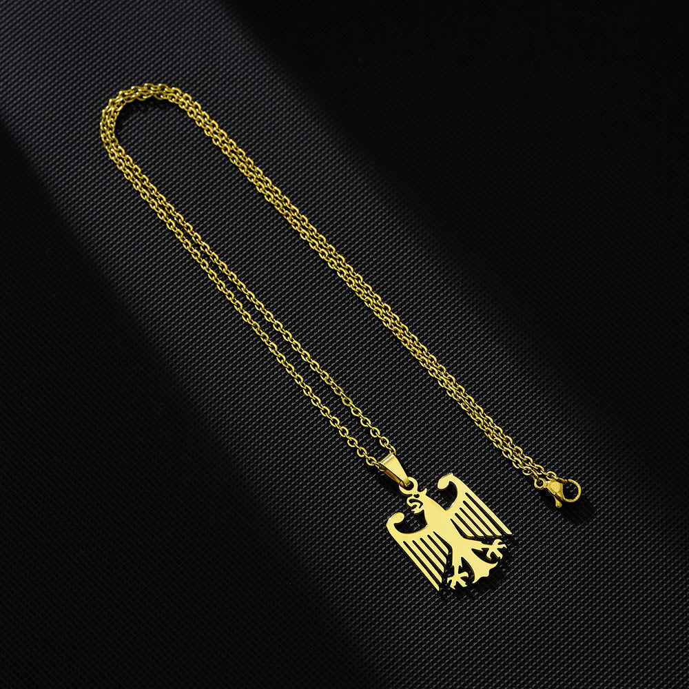 Luxury Eagle Pendant Necklace in Stainless Steel with Vacuum Plating, Flat Cross Chain, Unisex Animal Design
