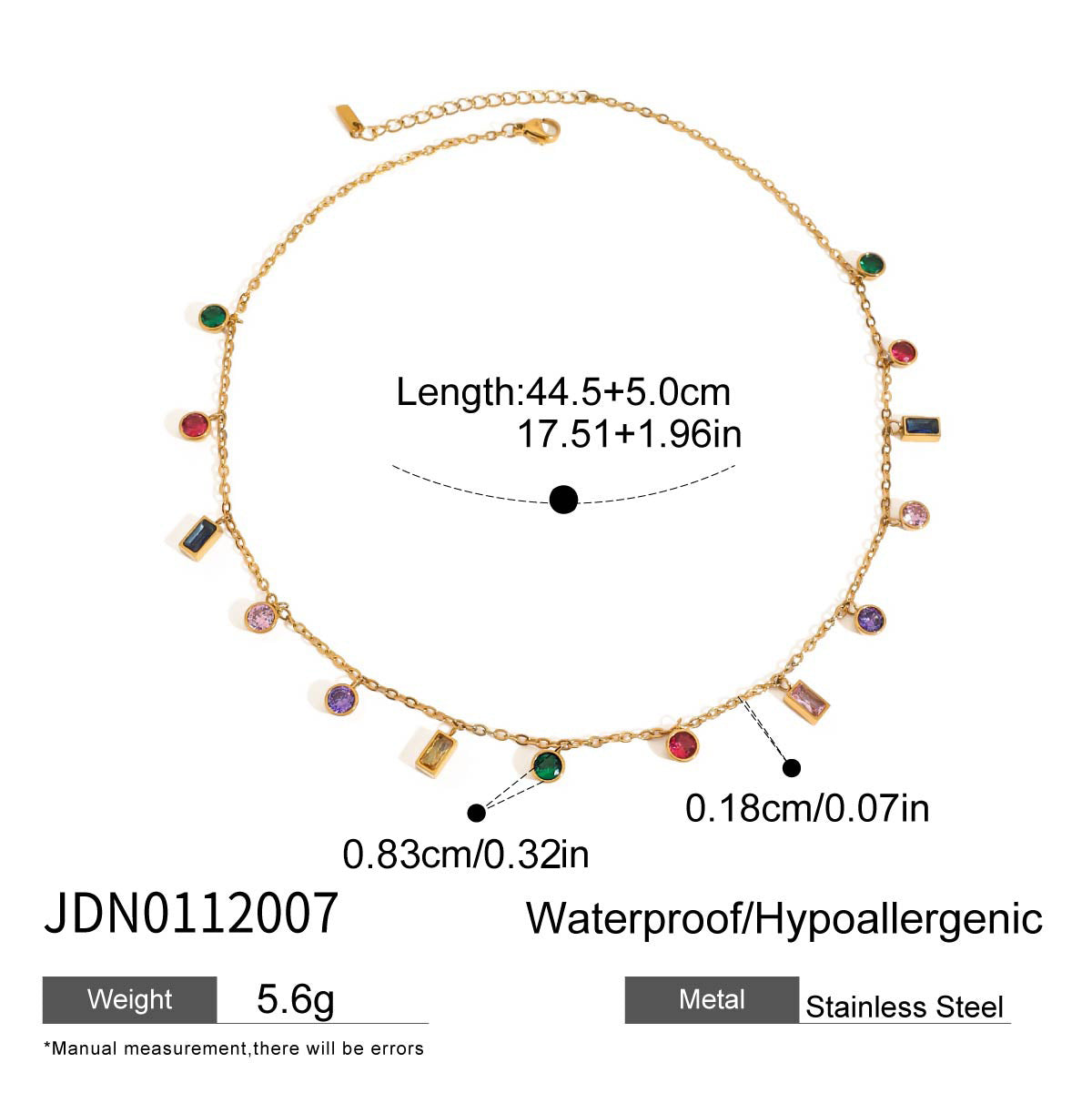 Minimalist 18K Gold Plated Geometric Heart Stainless Steel Necklace with Colorful Cubic Zirconia for Women