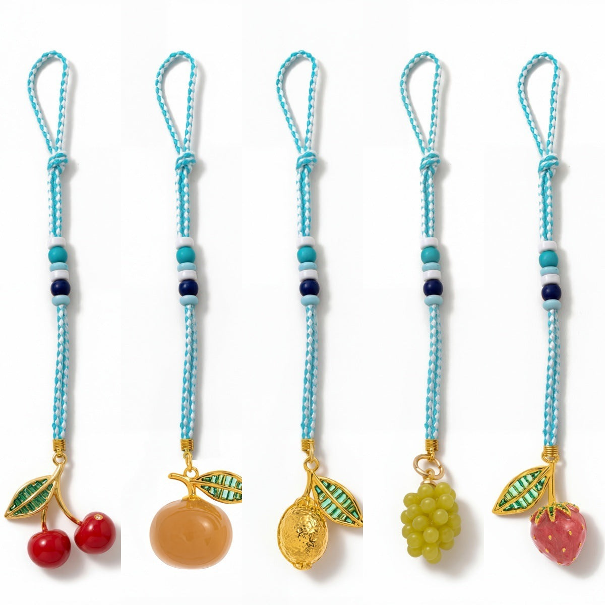 Minimalist Colorful Metal Plated Keychain with Heart Teardrop and Avocado Charms