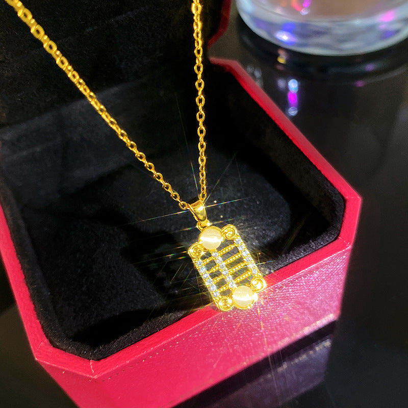 Sporty Sweet Micro-Set Cubic Zirconia Fruit Square Pendant Titanium Steel Cable Chain Necklace