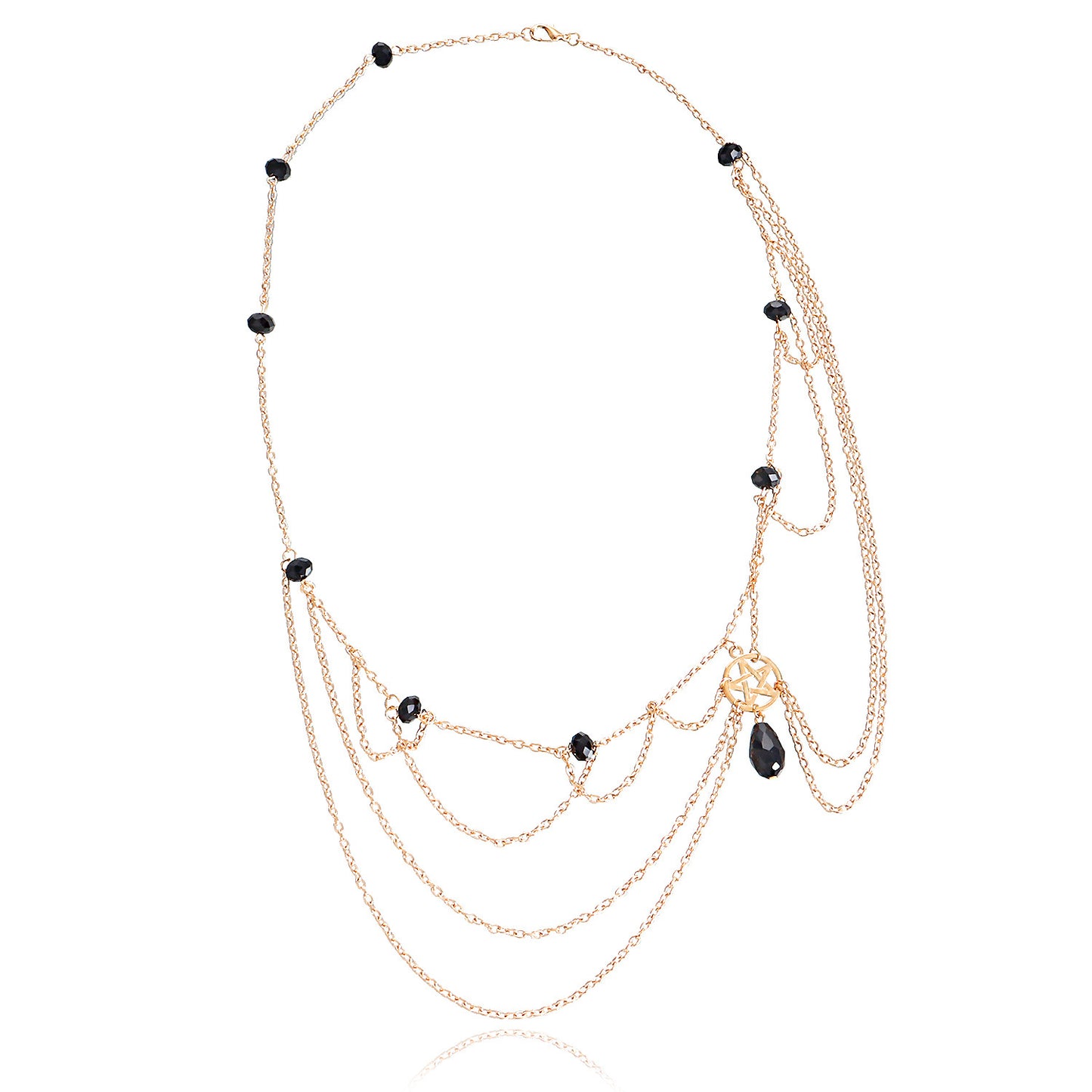 Multi-Layer Star Head Chain for Women Alloy Hair Accessory with Crystal Accents Geometric Tartan Pattern Headband Hair Band