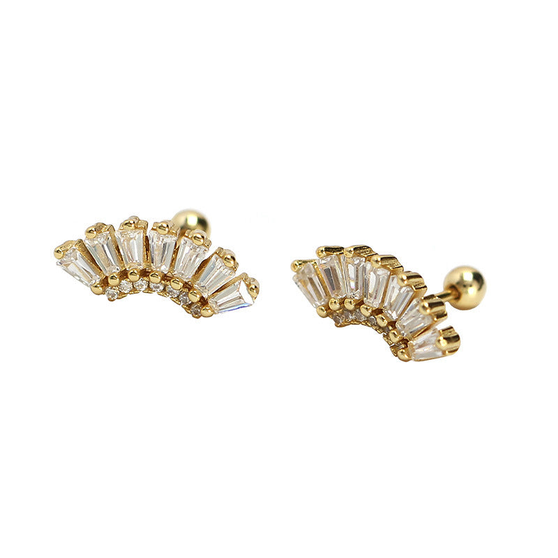 925 Sterling Silver Geometric Plated Diamond Stud Earring