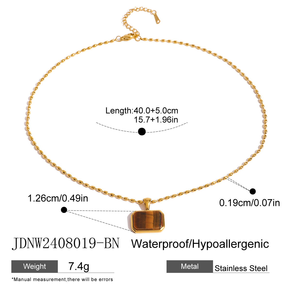 Collana con ciondolo minimalista in occhio di tigre geometrico in acciaio inossidabile con finitura placcata per donna