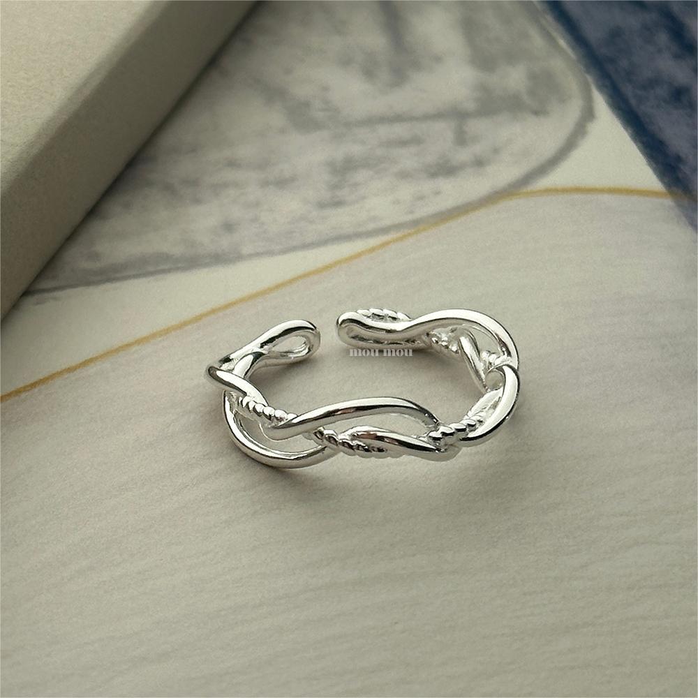 Minimalist Sweet 925 Sterling Silver Heart Geometric Line Open Ring for Women