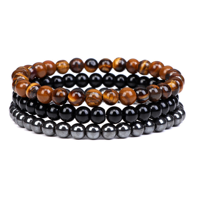 Geometric Natural Agate and Rose Crystal Beaded Stretch Bracelet Set