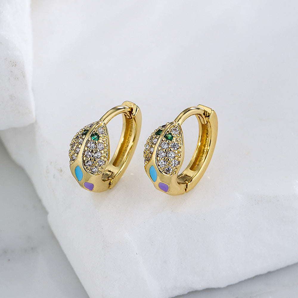 Orecchini a Cerchio Geometrici Rame Stile Vintage con Placcatura Oro 18K e Dettagli in Zirconia Smaltata