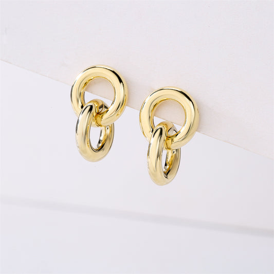 Orecchini Minimalisti Geometrici in Rame con Placcatura in Oro 14K e Perni in Argento Sterling 925