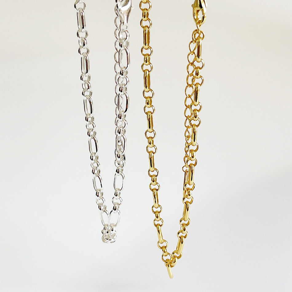 Minimalist 925 Sterling Silver Geometric Round Curb Chain Choker Necklace