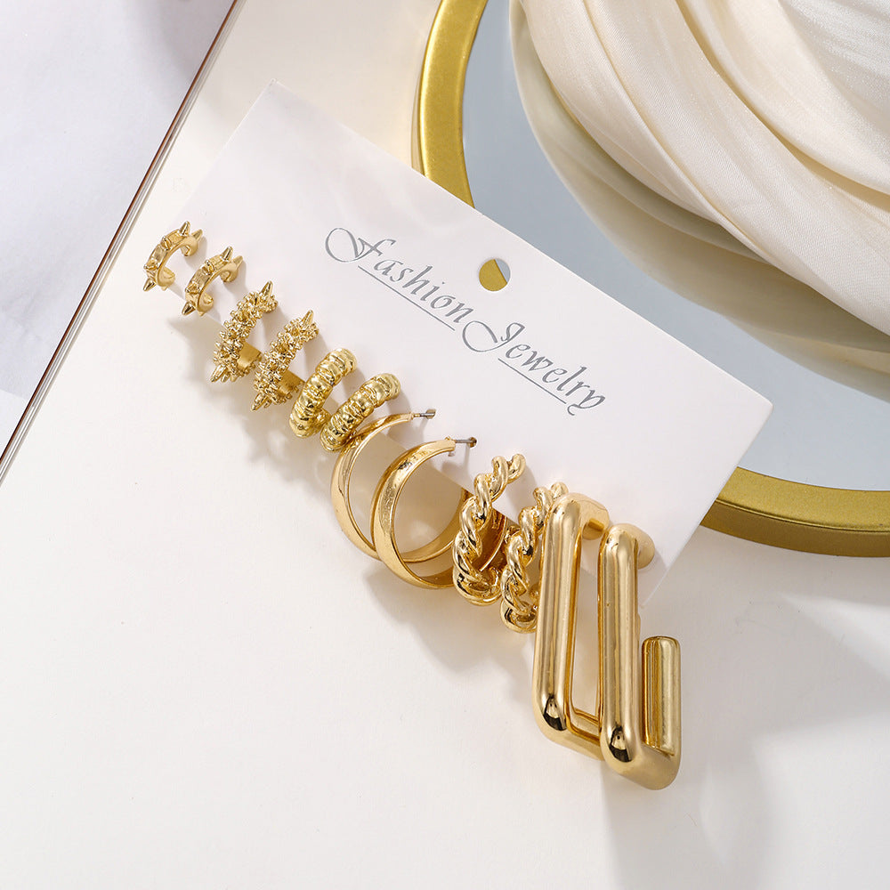 Elegant Gold Plated Geometric Round Stainless Steel Hoop Earrings Set